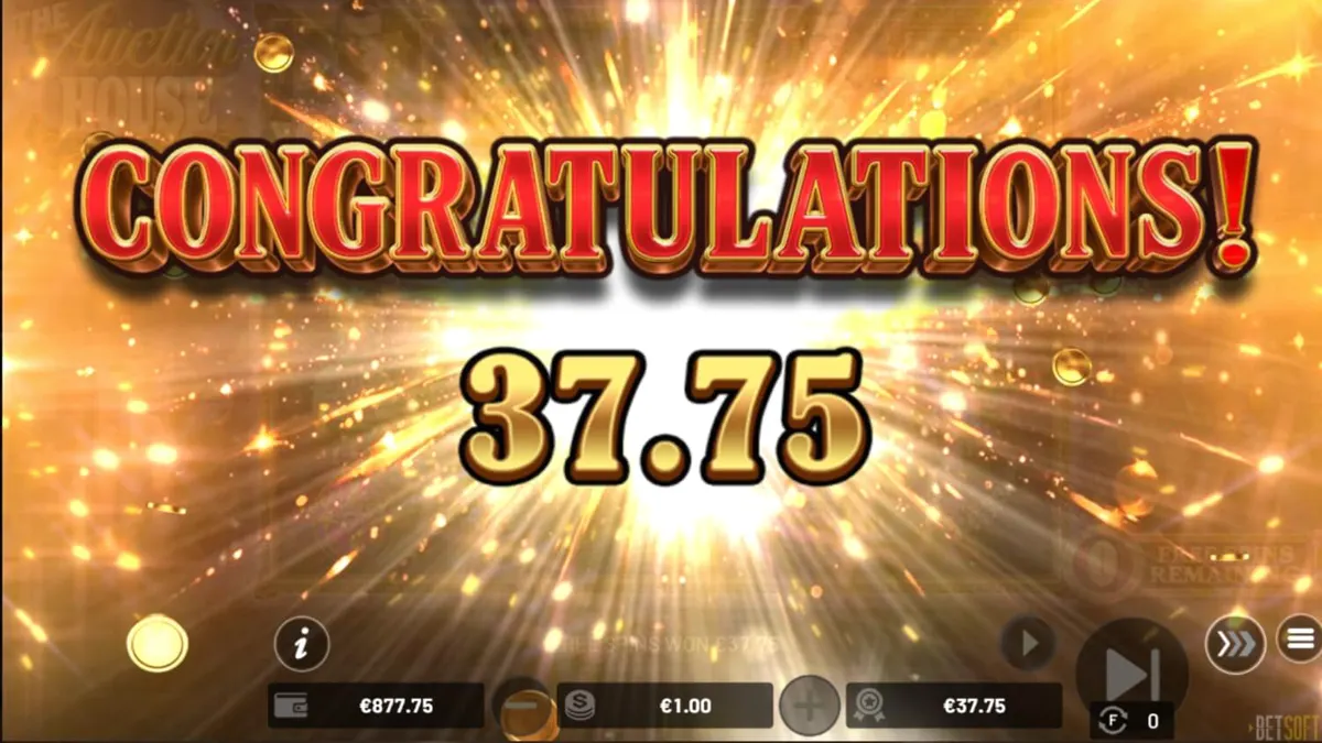 Tampilan visual mewah dari slot The Auction House dengan simbol barang berharga